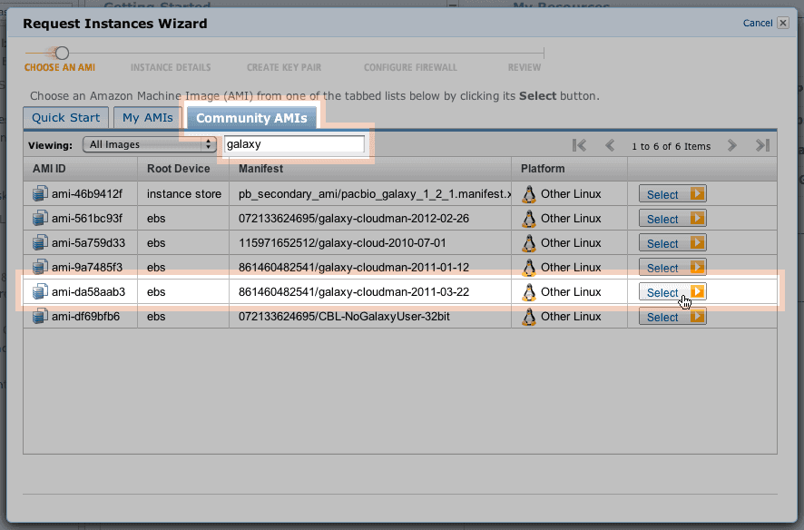 Find & Select AMI; click to enlarge