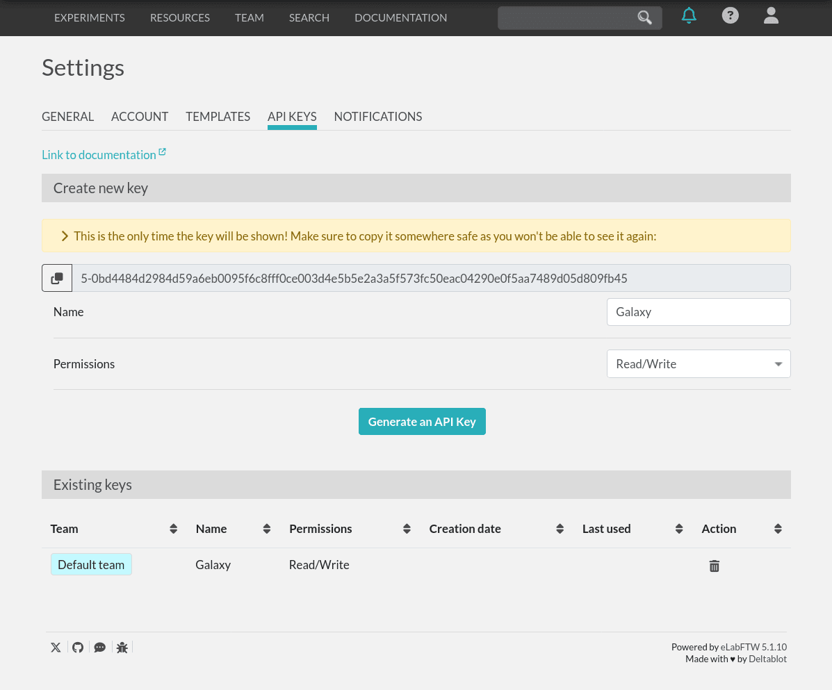 Creating a new API key