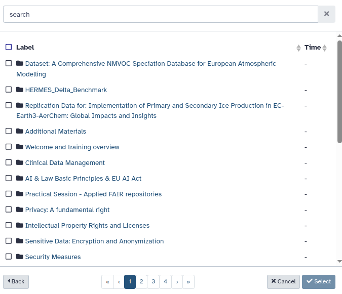 Galaxy: browsing the BSC Dataverse hierarchy from within the upload repository browser