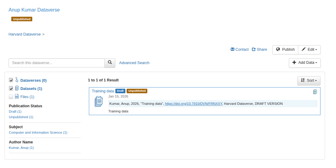 Harvard Dataverse: added dataset