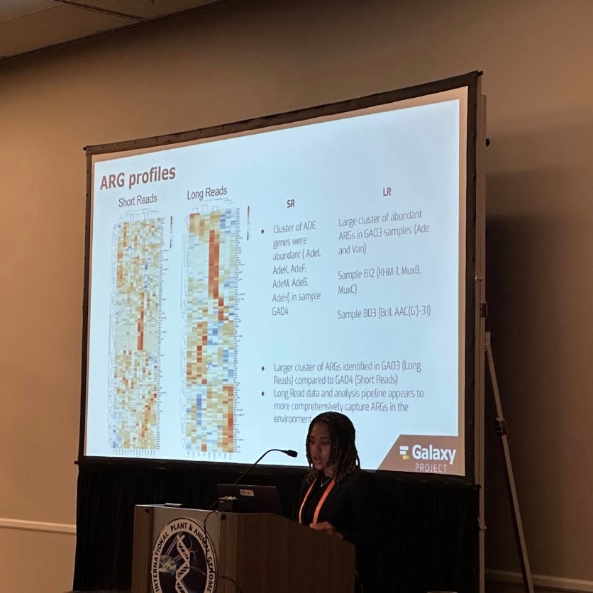 Skyy Lewis presenting on antibiotic resistance genes in contaminated soils